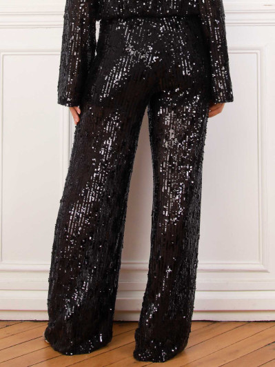 Pantalon large noir à sequins