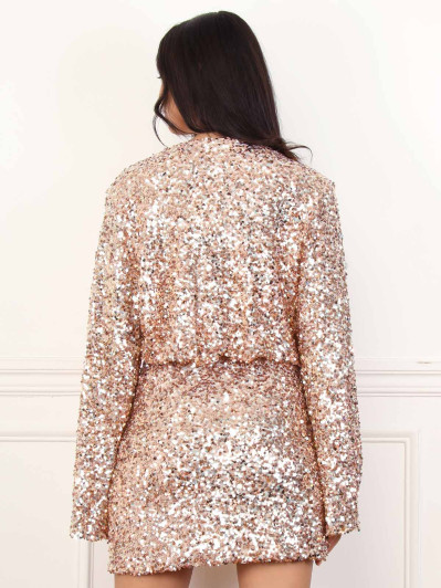 Robe sequins à manches évasées rose