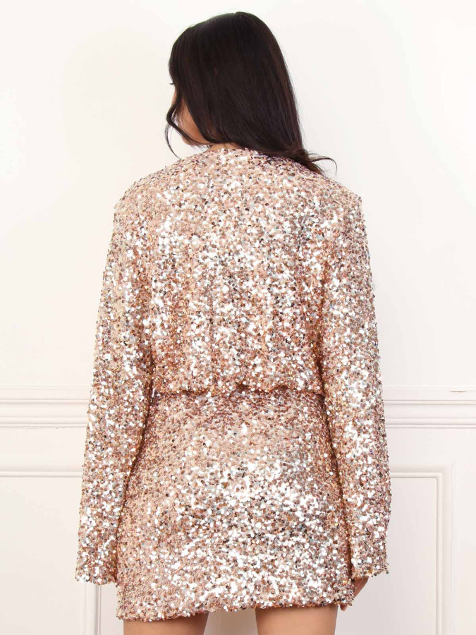 Robe sequins à manches évasées rose