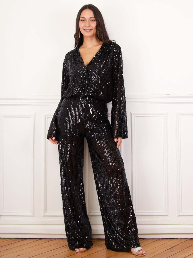 Top cache-cœur noir à sequins