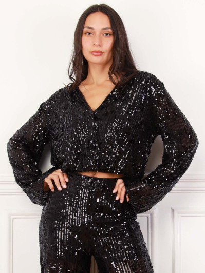 Top cache-cœur noir à sequins