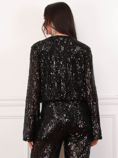 Top cache-cœur noir à sequins