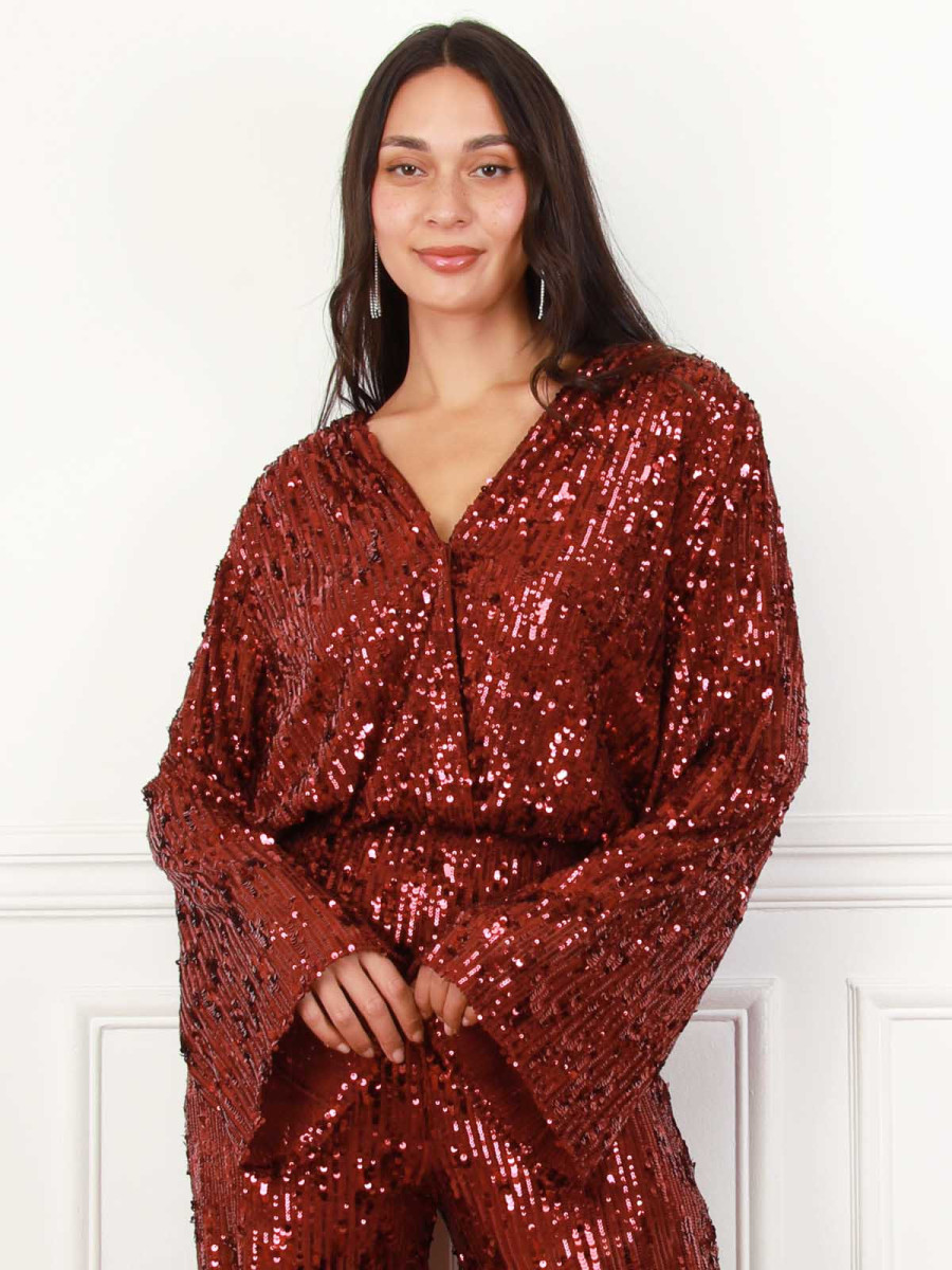 Top cache-cœur bordeaux à sequins