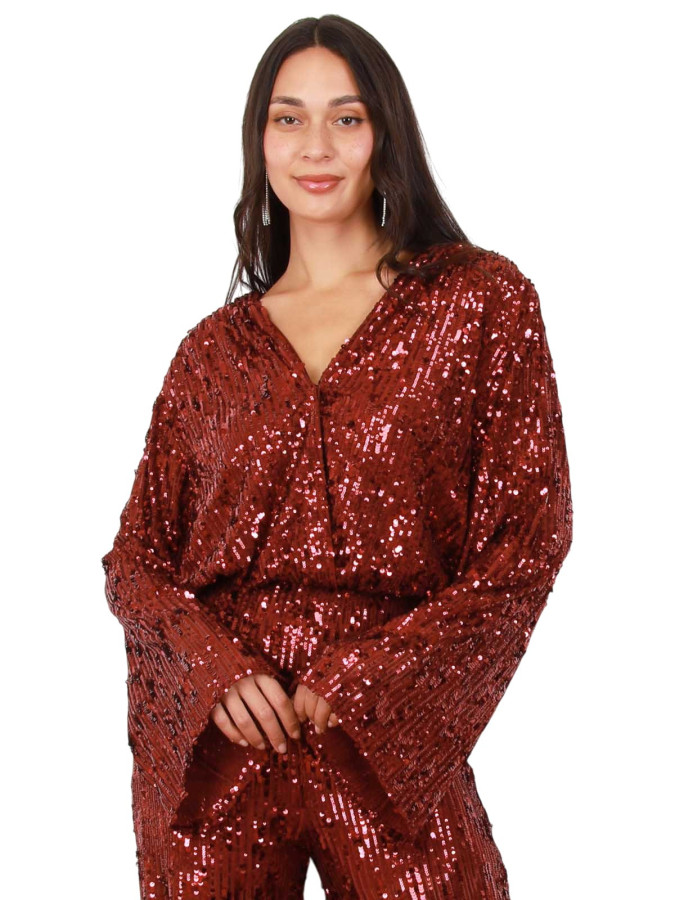 Top cache-cœur bordeaux à sequins