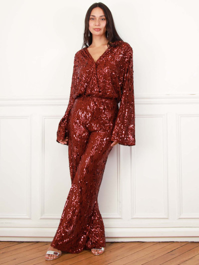 Top cache-cœur bordeaux à sequins