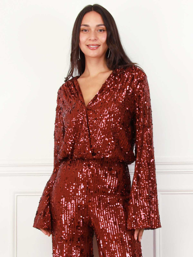 Top cache-cœur bordeaux à sequins