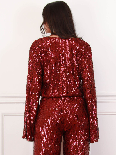 Top cache-cœur bordeaux à sequins