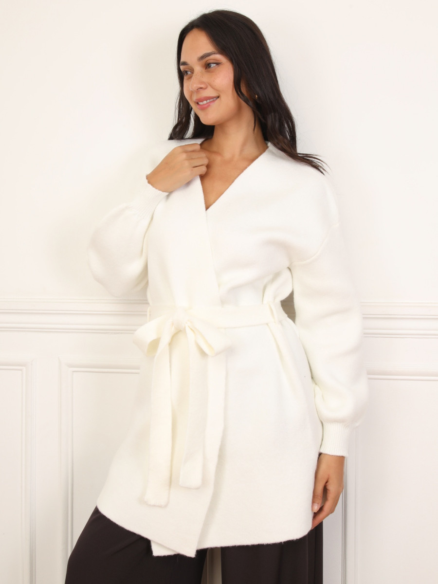 Gilet mi-long ceinturé blanc