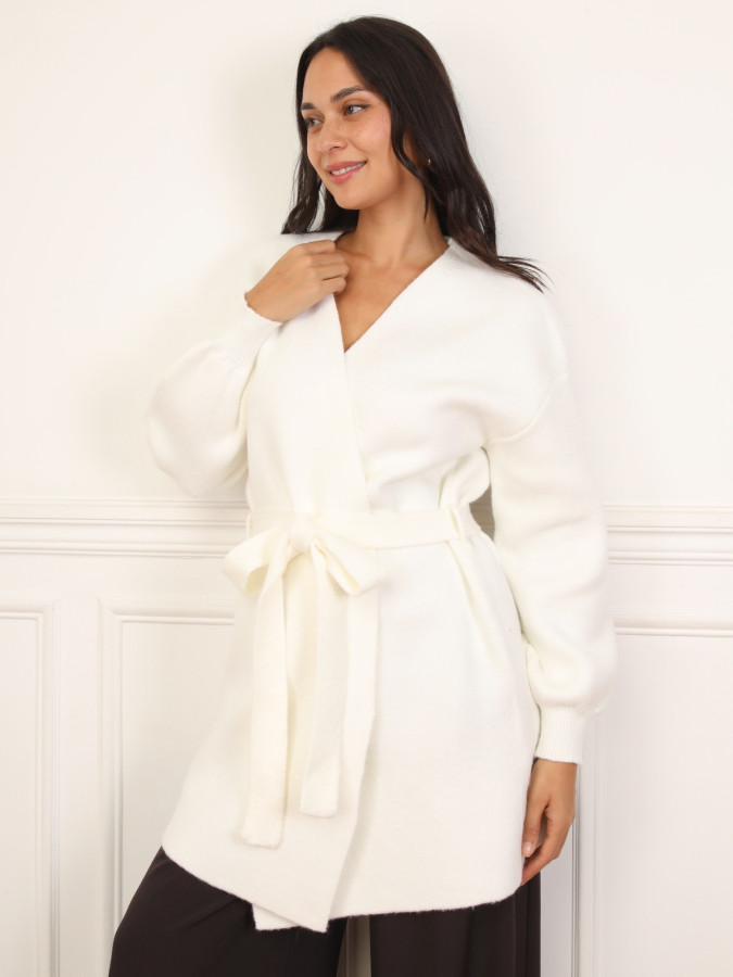 Gilet mi-long ceinturé blanc