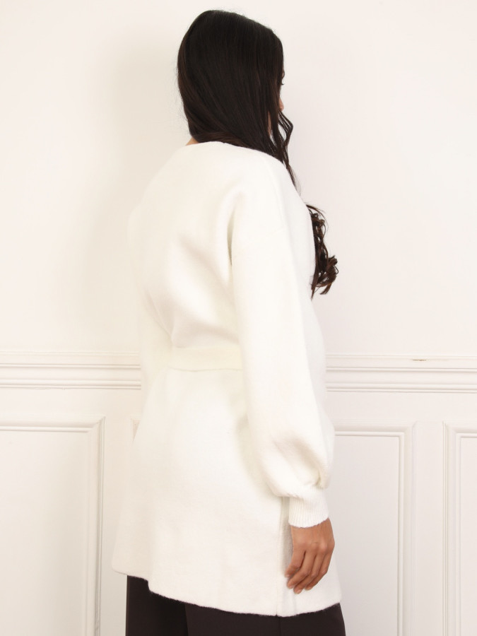 Gilet mi-long ceinturé blanc