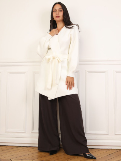Gilet mi-long ceinturé blanc