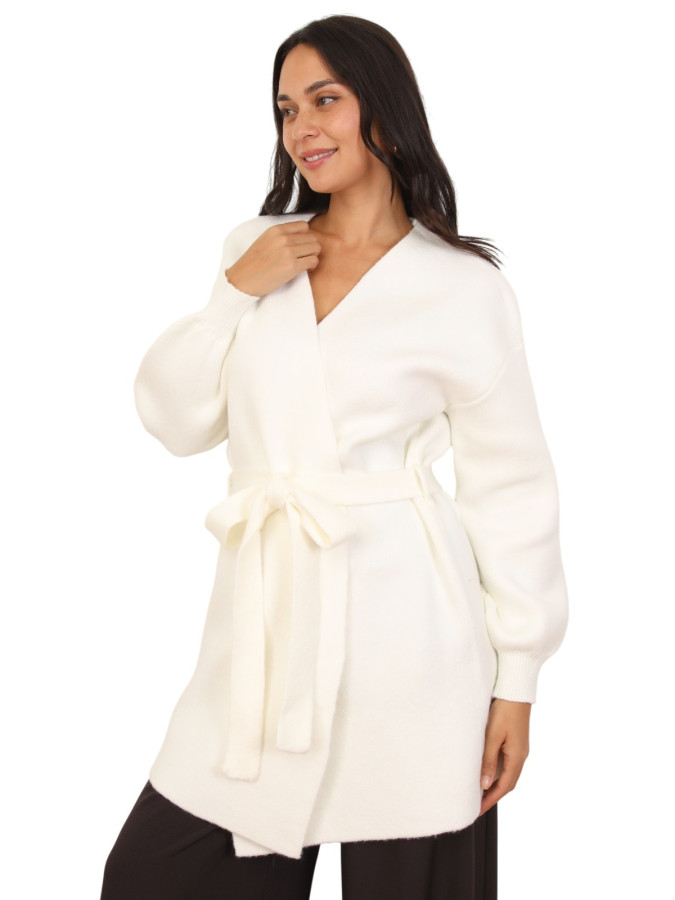 Gilet mi-long ceinturé blanc