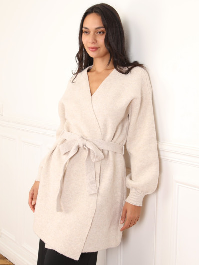Gilet mi-long ceinturé beige