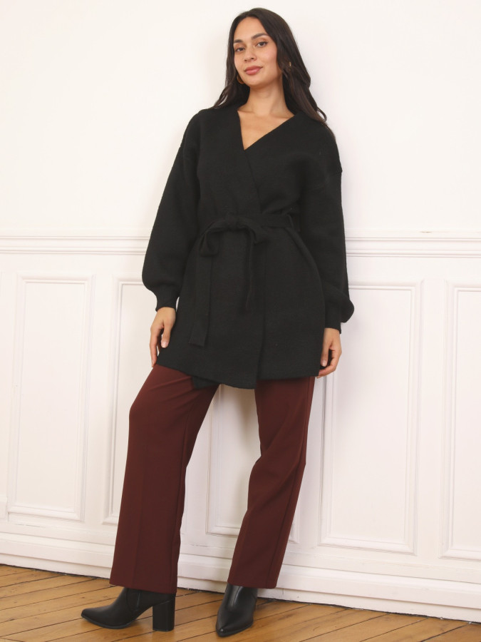 Gilet mi-long ceinturé noir