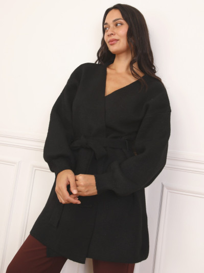 Gilet mi-long ceinturé noir