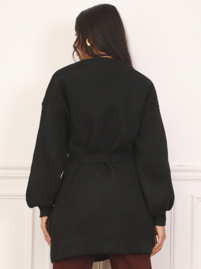 Gilet mi-long ceinturé noir