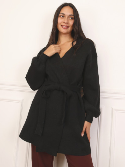 Gilet mi-long ceinturé noir