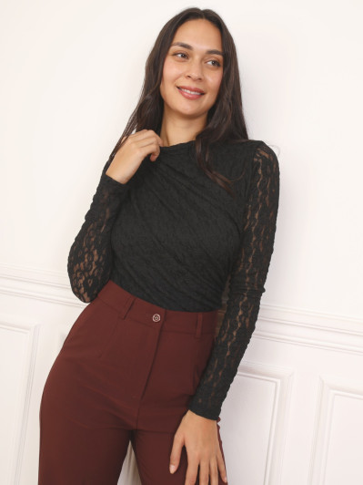 Body drapé en dentelle noir