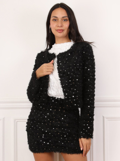 Veste duveteuse noire à sequins