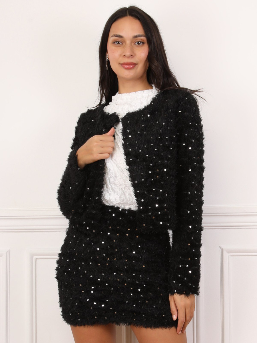 Veste duveteuse noire à sequins