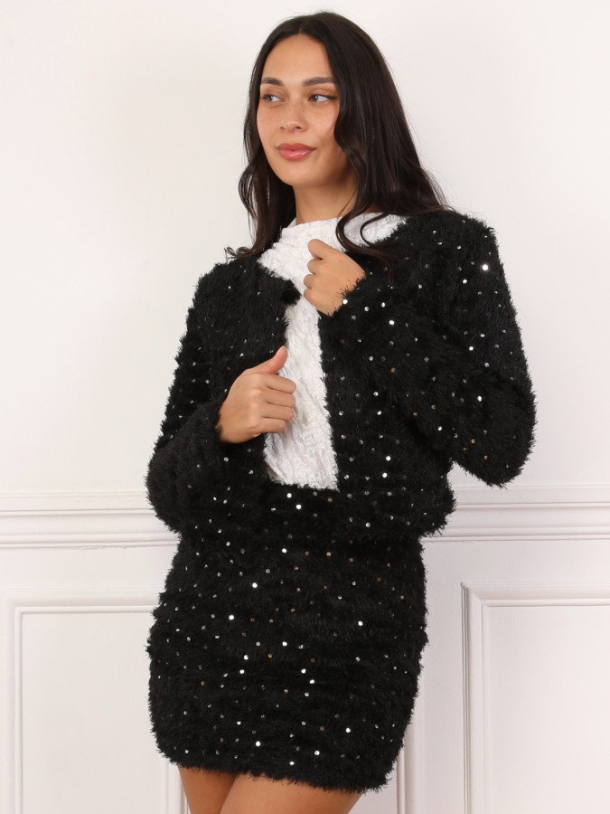 Veste duveteuse noire à sequins