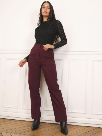 Pantalon de costume droit bordeaux