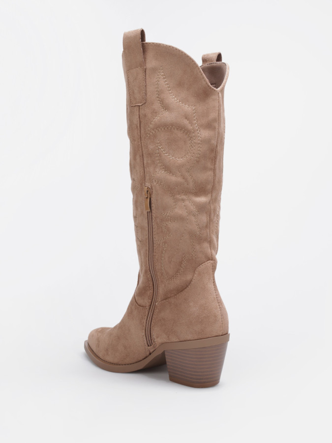 Santiags en suédine à surpiqûres décoratives