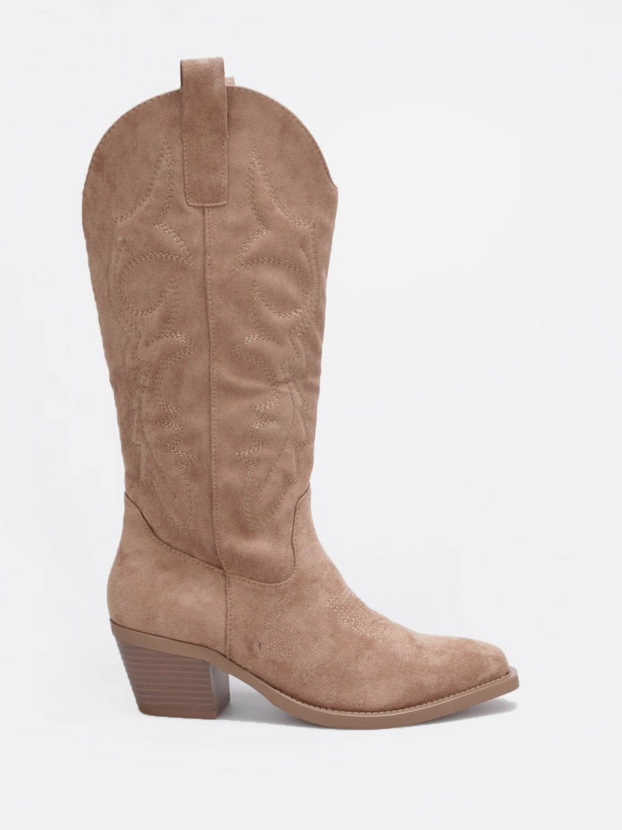 Santiags en suédine à surpiqûres décoratives