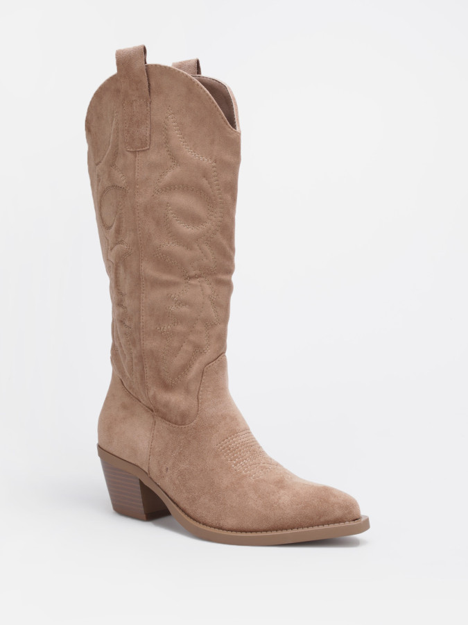 Santiags en suédine à surpiqûres décoratives