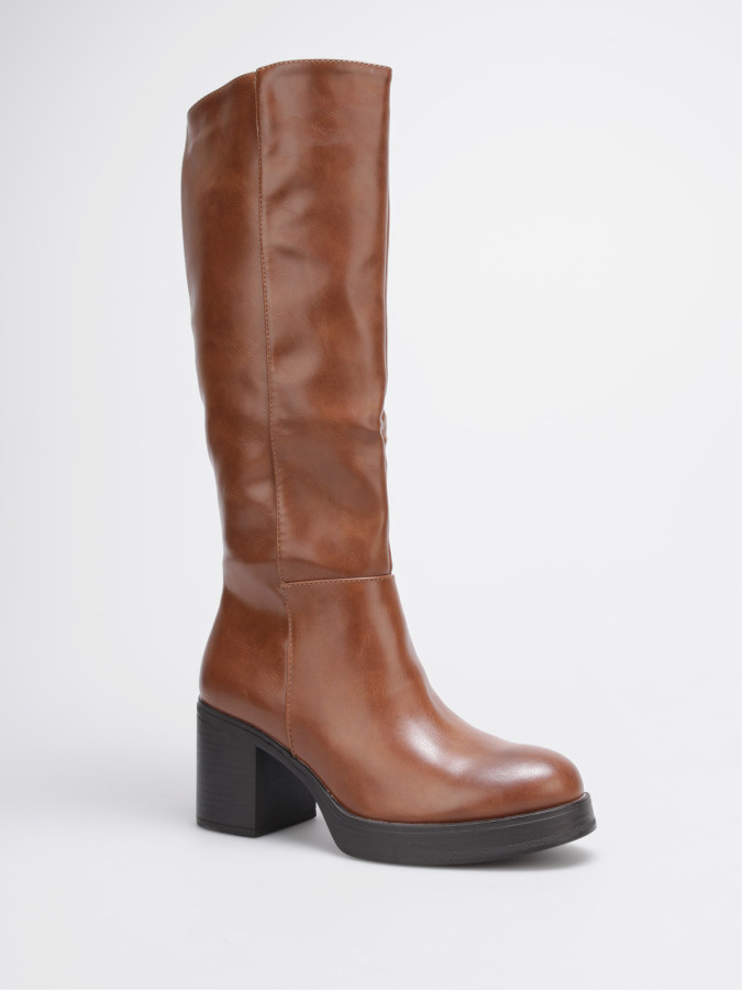 Bottes style cavalières à talon carré marron