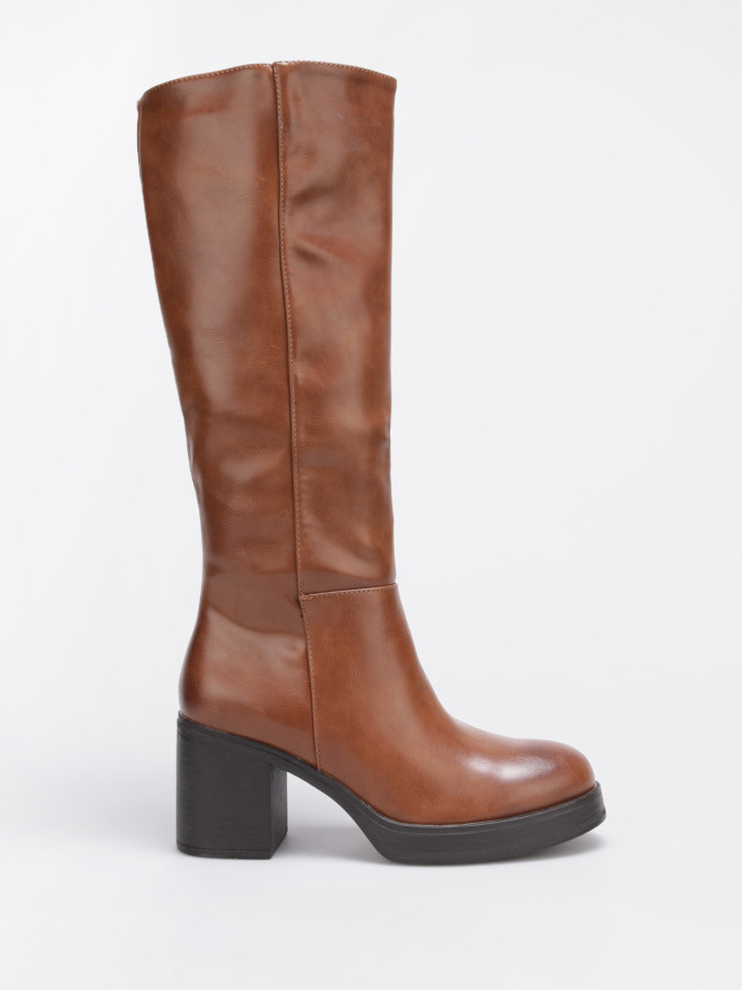 Bottes style cavalières à talon carré marron