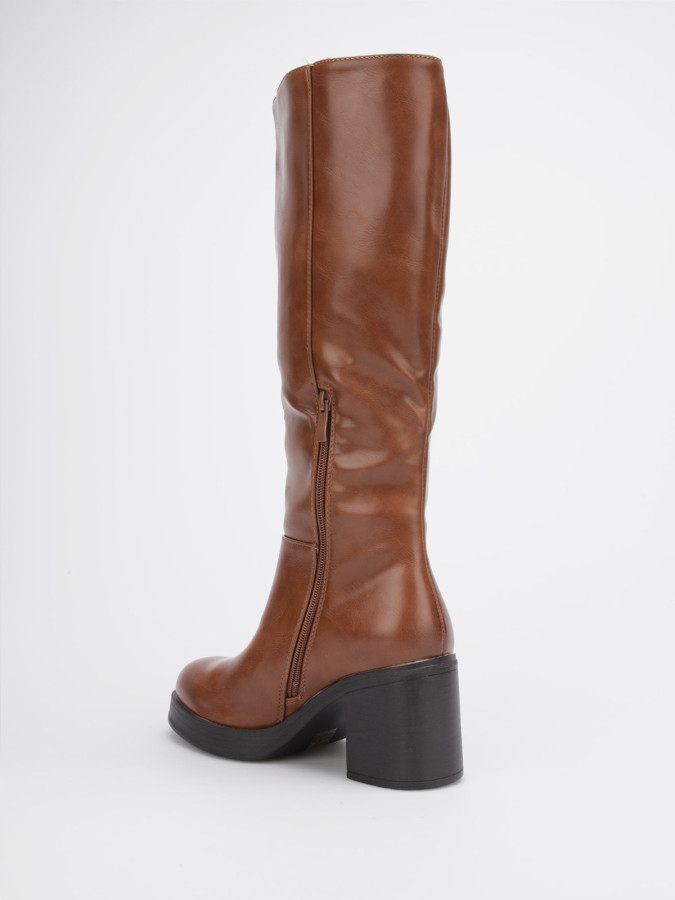 Bottes style cavalières à talon carré marron