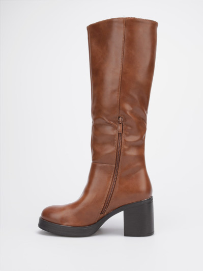 Bottes style cavalières à talon carré marron