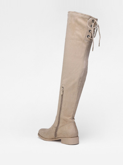 Cuissardes en suédine à laçage couleur taupe