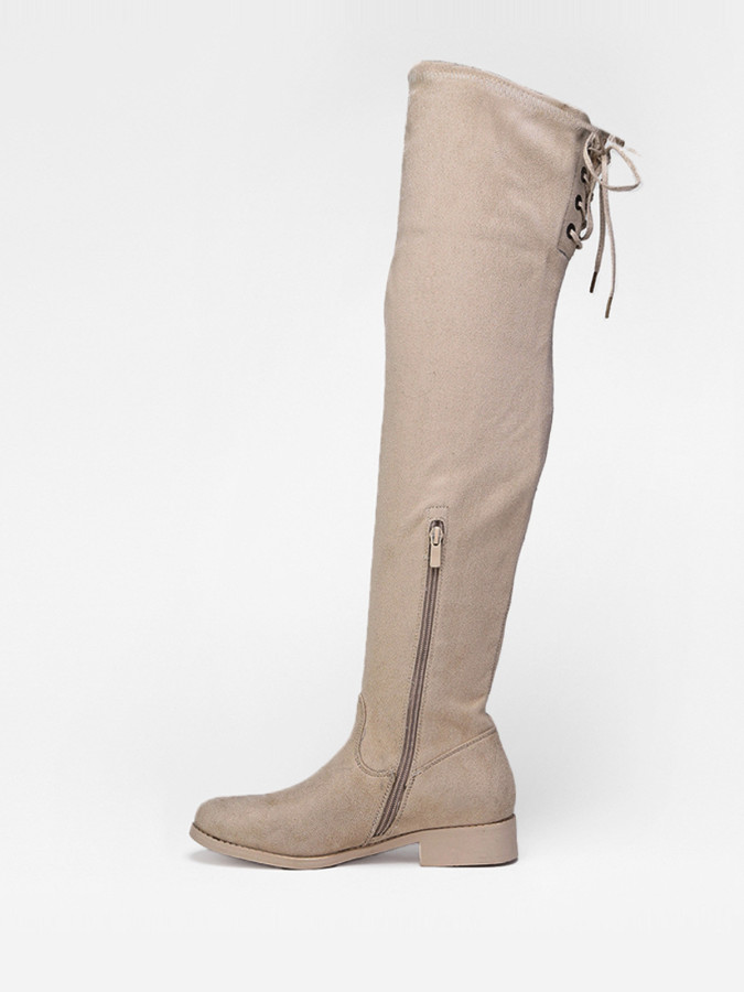 Cuissardes en suédine à laçage couleur taupe