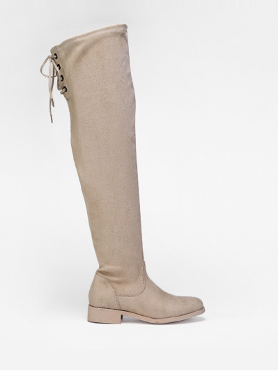 Cuissardes en suédine à laçage couleur taupe