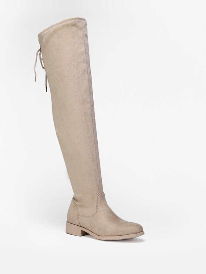 Cuissardes en suédine à laçage couleur taupe