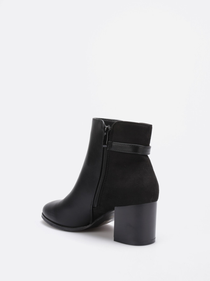 Bottines noires bi-matières avec bijou
