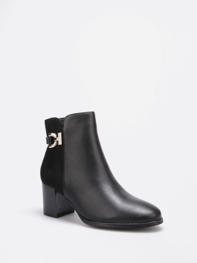 Bottines noires bi-matières avec bijou