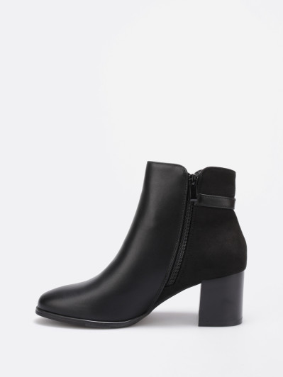 Bottines noires bi-matières avec bijou