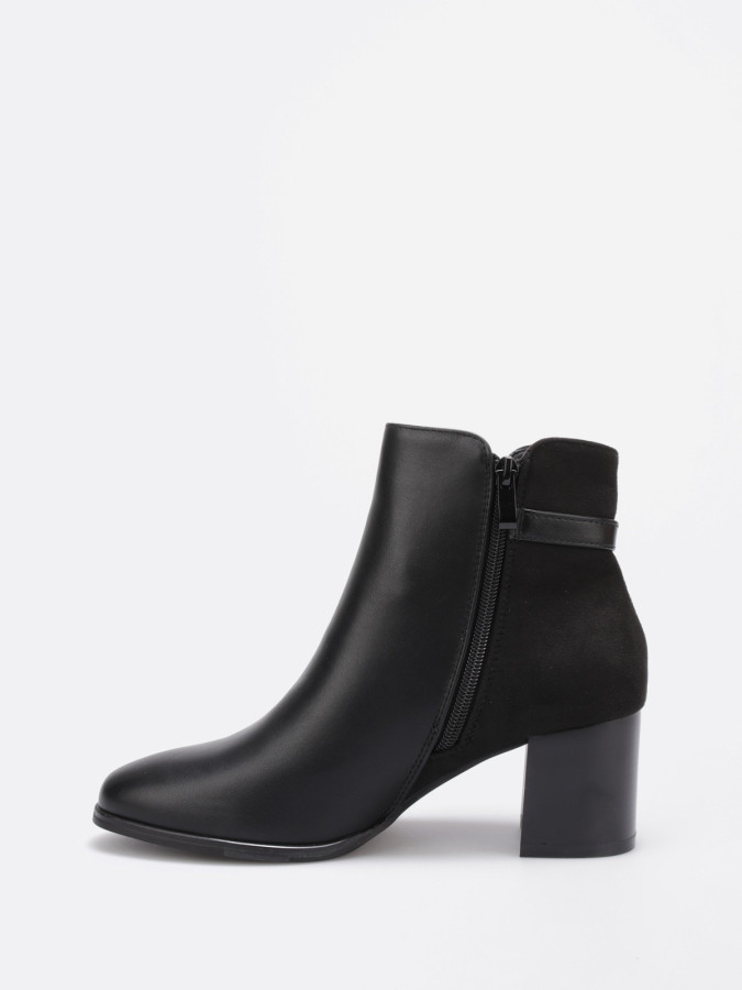 Bottines noires bi-matières avec bijou