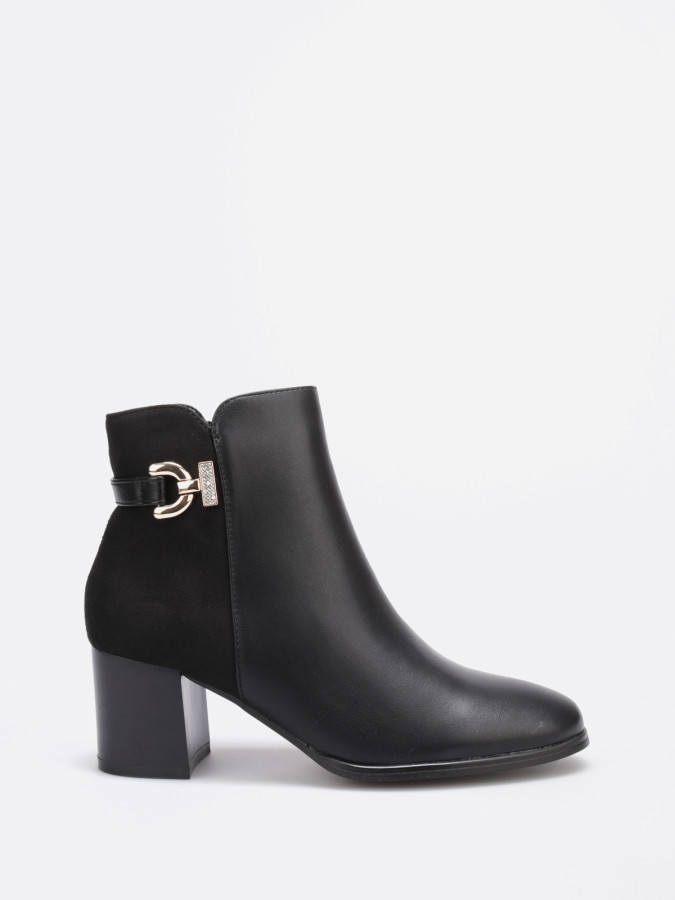 Bottines noires bi-matières avec bijou