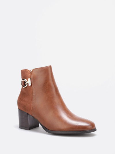 Bottines camel bi-matières avec bijou