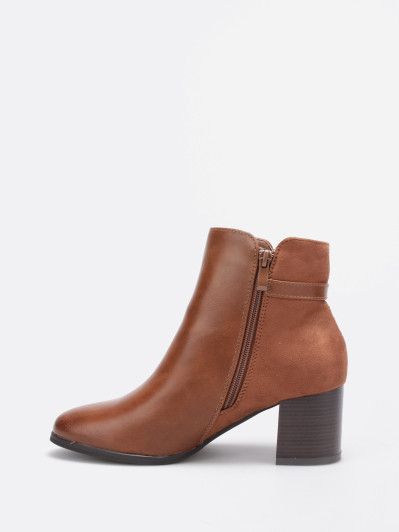 Bottines camel bi-matières avec bijou