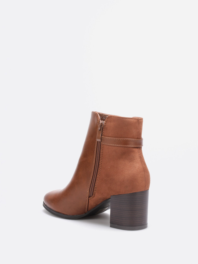 Bottines camel bi-matières avec bijou