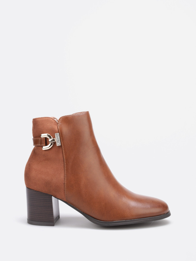 Bottines camel bi-matières avec bijou