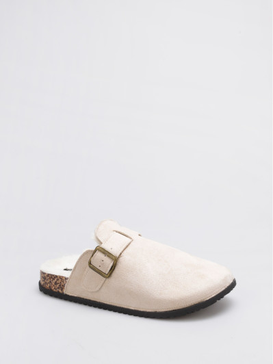 Mules fourrées en suédine beige