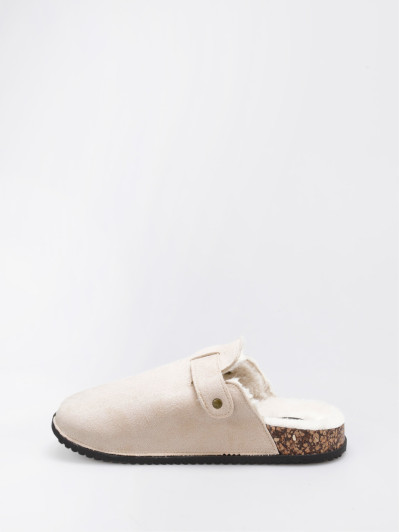 Mules fourrées en suédine beige