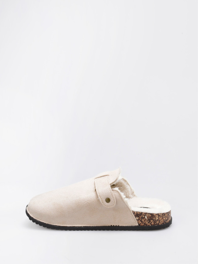 Mules fourrées en suédine beige