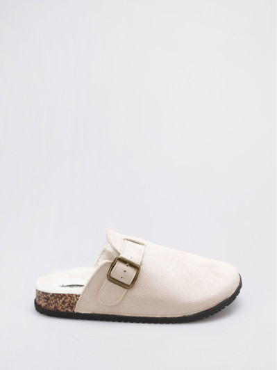 Mules fourrées en suédine beige